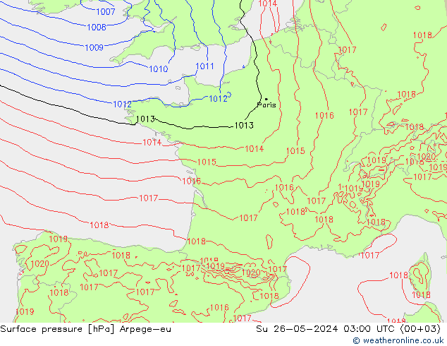 Presión superficial Arpege-eu dom 26.05.2024 03 UTC