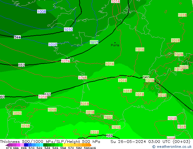 Schichtdicke 500-1000 hPa Arpege-eu So 26.05.2024 03 UTC