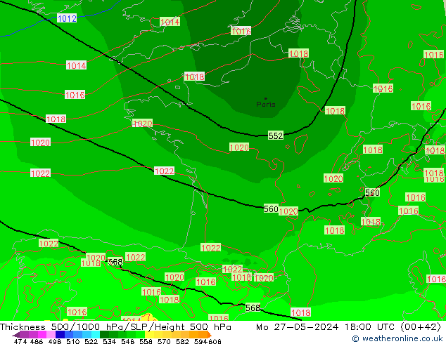 Thck 500-1000hPa Arpege-eu Mo 27.05.2024 18 UTC