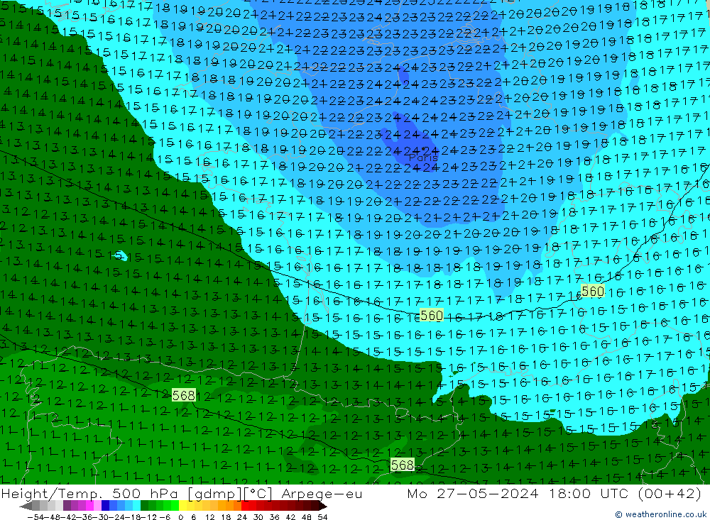 Height/Temp. 500 hPa Arpege-eu Mo 27.05.2024 18 UTC