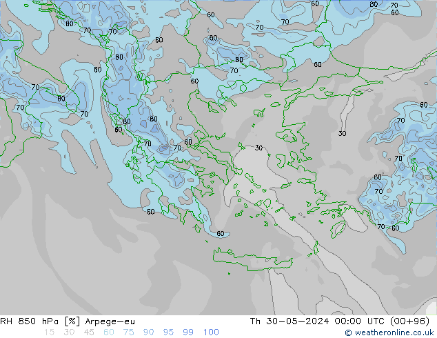 RH 850 hPa Arpege-eu Th 30.05.2024 00 UTC