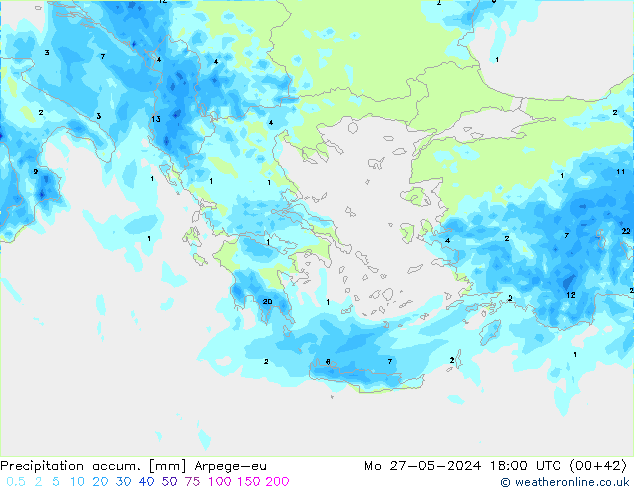 Precipitation accum. Arpege-eu pon. 27.05.2024 18 UTC