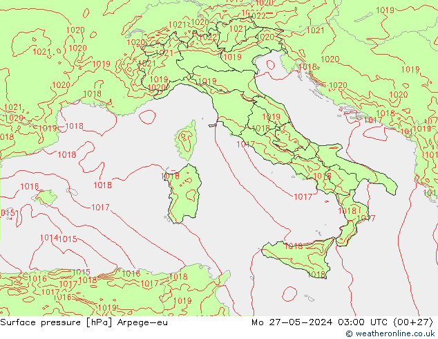 Surface pressure Arpege-eu Mo 27.05.2024 03 UTC