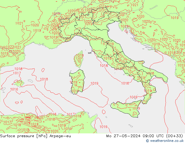 Surface pressure Arpege-eu Mo 27.05.2024 09 UTC