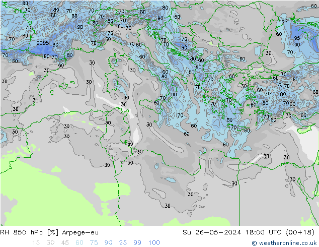 RH 850 hPa Arpege-eu Dom 26.05.2024 18 UTC