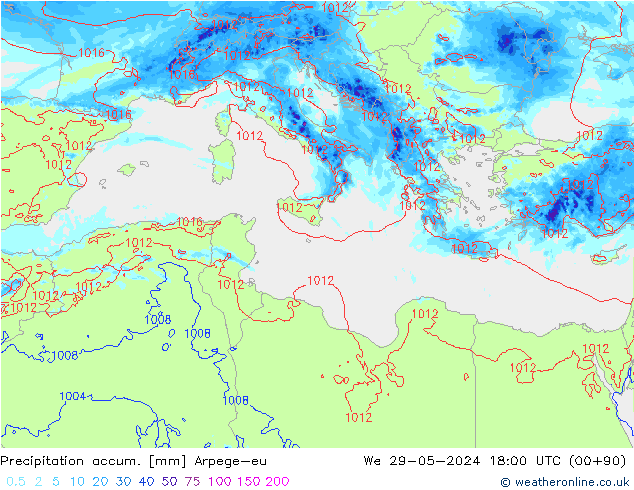 Precipitation accum. Arpege-eu We 29.05.2024 18 UTC