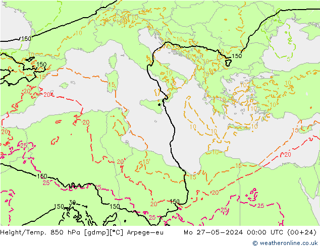 Hoogte/Temp. 850 hPa Arpege-eu ma 27.05.2024 00 UTC