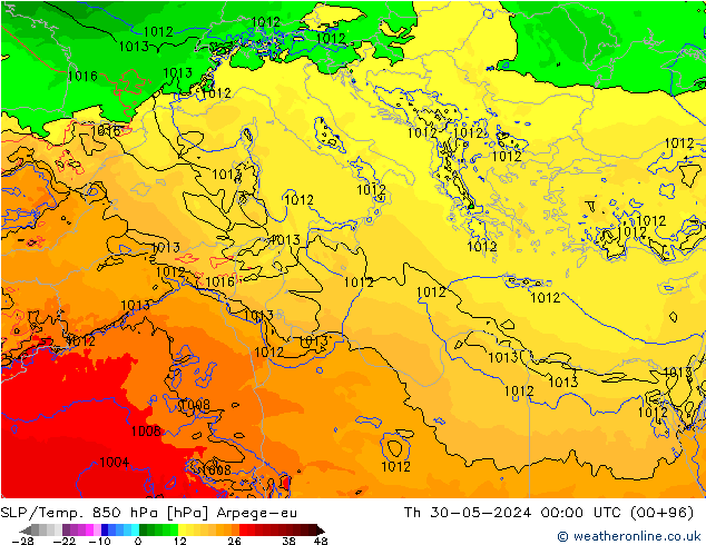 SLP/Temp. 850 hPa Arpege-eu czw. 30.05.2024 00 UTC