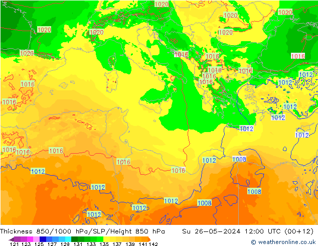 Thck 850-1000 hPa Arpege-eu nie. 26.05.2024 12 UTC