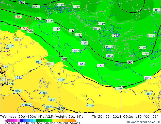 500-1000 hPa Kalınlığı Arpege-eu Per 30.05.2024 00 UTC