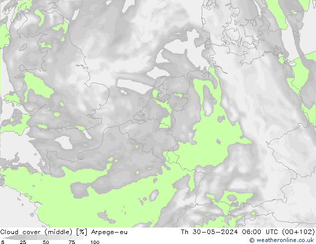 Wolken (mittel) Arpege-eu Do 30.05.2024 06 UTC