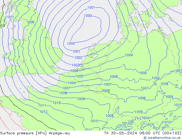 Surface pressure Arpege-eu Th 30.05.2024 06 UTC