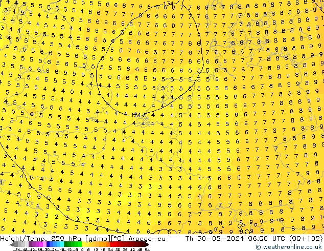 Height/Temp. 850 hPa Arpege-eu Do 30.05.2024 06 UTC