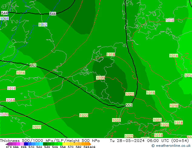 Dikte 500-1000hPa Arpege-eu di 28.05.2024 06 UTC