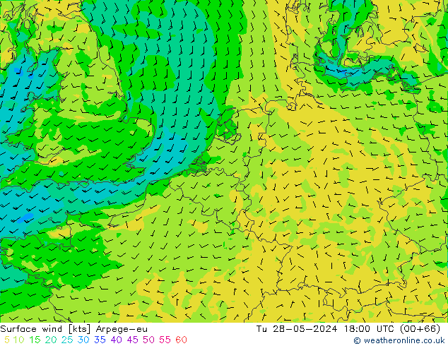 Rüzgar 10 m Arpege-eu Sa 28.05.2024 18 UTC