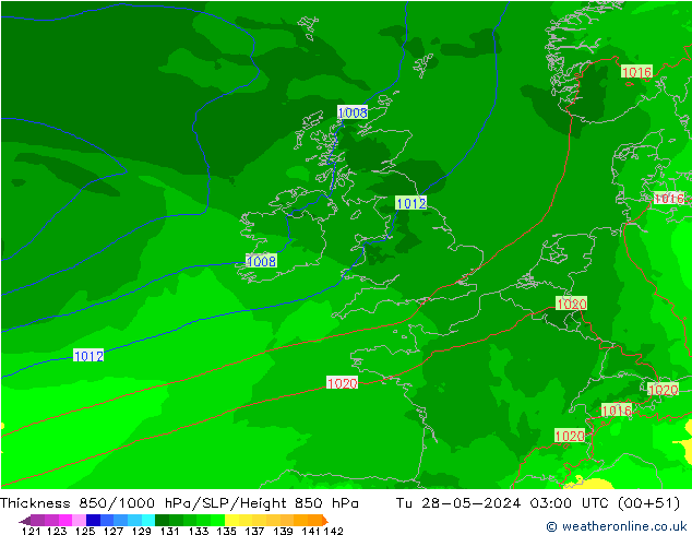 Thck 850-1000 hPa Arpege-eu Tu 28.05.2024 03 UTC