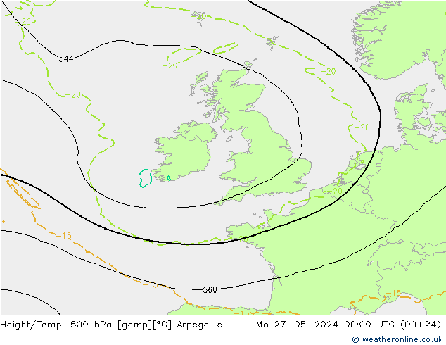 Height/Temp. 500 hPa Arpege-eu Mo 27.05.2024 00 UTC