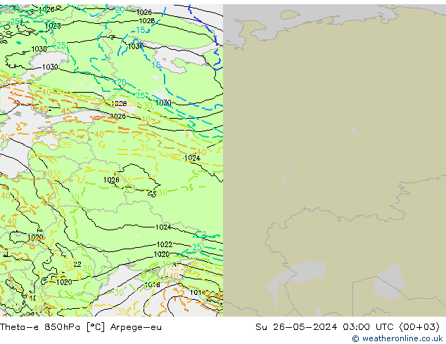 Theta-e 850гПа Arpege-eu Вс 26.05.2024 03 UTC