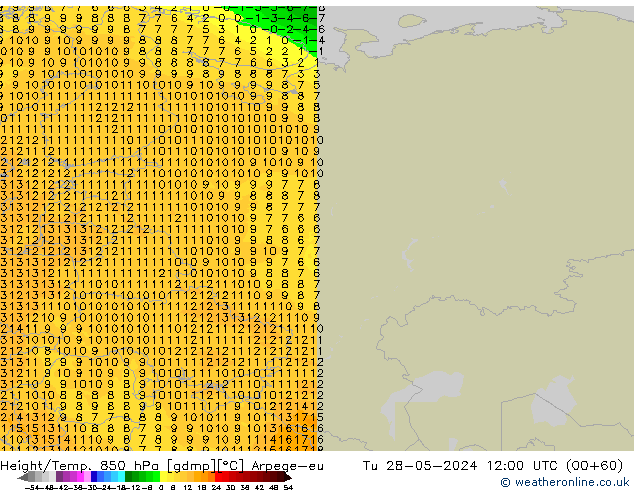 Hoogte/Temp. 850 hPa Arpege-eu di 28.05.2024 12 UTC