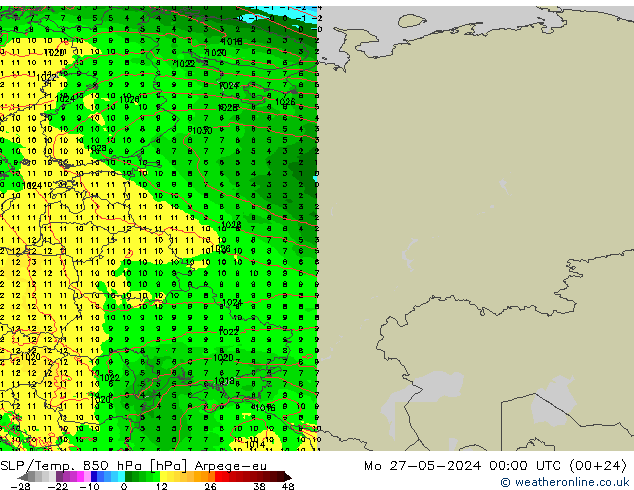 SLP/Temp. 850 hPa Arpege-eu ma 27.05.2024 00 UTC