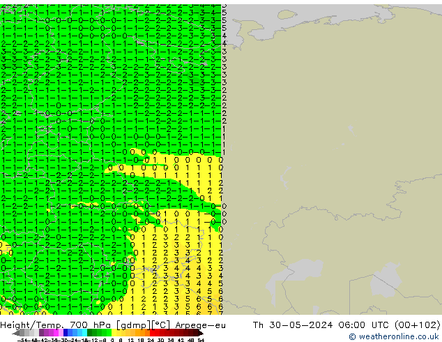 Hoogte/Temp. 700 hPa Arpege-eu do 30.05.2024 06 UTC