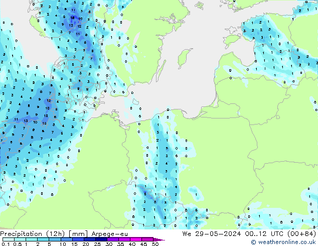 Precipitazione (12h) Arpege-eu mer 29.05.2024 12 UTC