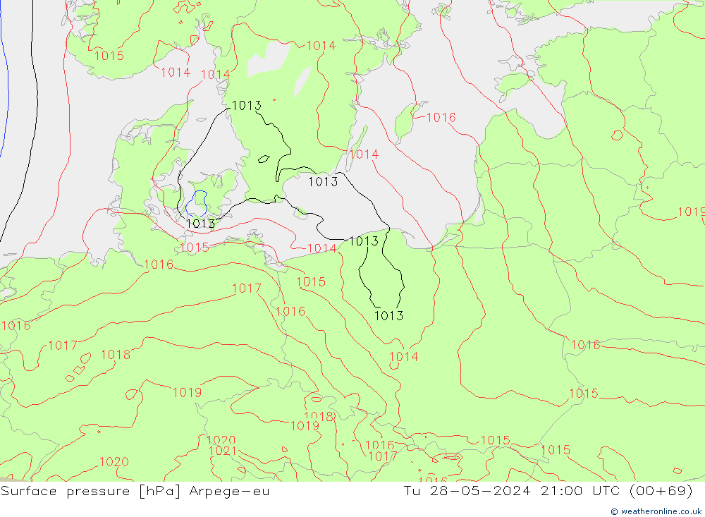 Yer basıncı Arpege-eu Sa 28.05.2024 21 UTC