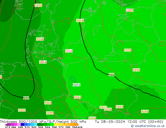 Dikte 500-1000hPa Arpege-eu di 28.05.2024 12 UTC