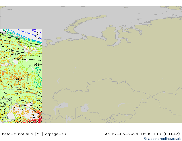 Theta-e 850hPa Arpege-eu Pzt 27.05.2024 18 UTC
