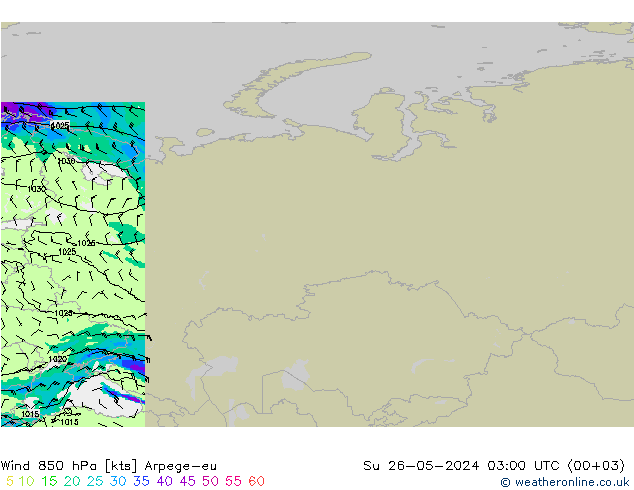 Wind 850 hPa Arpege-eu Su 26.05.2024 03 UTC