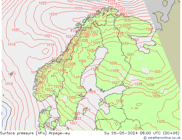 Pressione al suolo Arpege-eu dom 26.05.2024 06 UTC