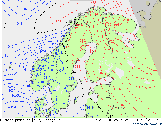 Pressione al suolo Arpege-eu gio 30.05.2024 00 UTC