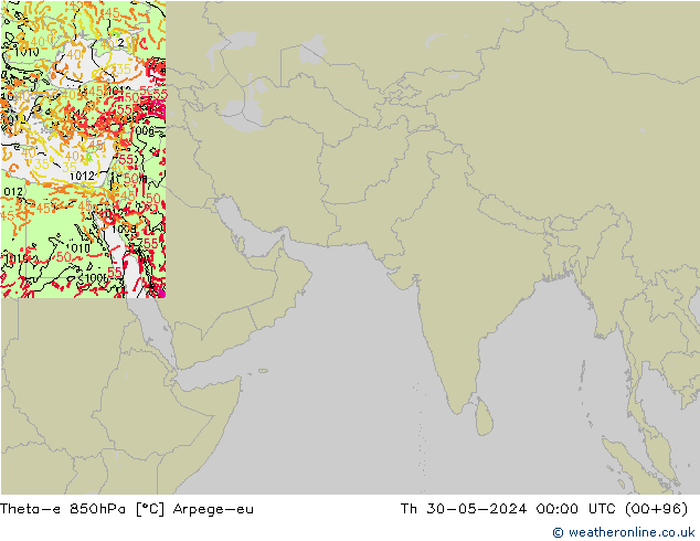 Theta-e 850hPa Arpege-eu Th 30.05.2024 00 UTC