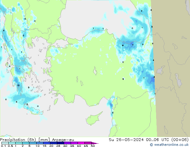 Précipitation (6h) Arpege-eu dim 26.05.2024 06 UTC