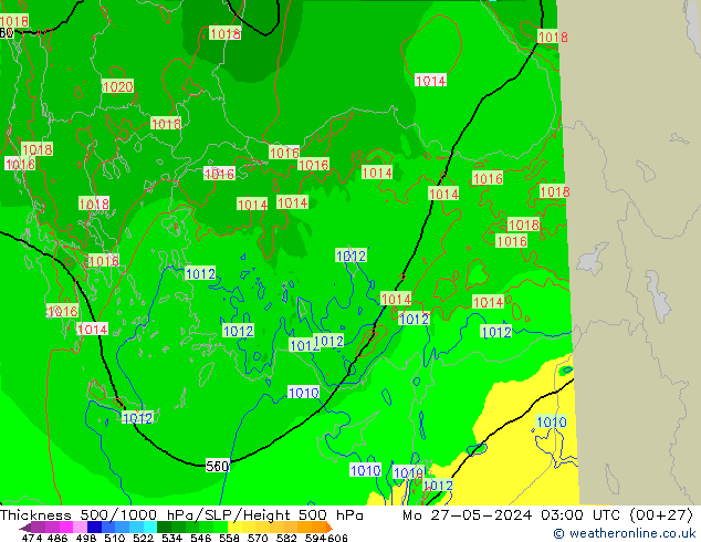 Thck 500-1000hPa Arpege-eu Mo 27.05.2024 03 UTC