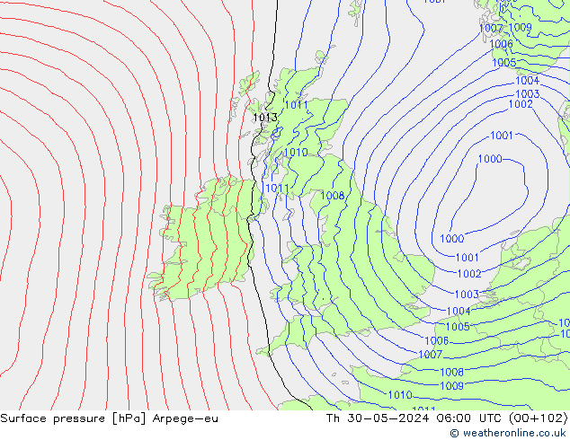 Surface pressure Arpege-eu Th 30.05.2024 06 UTC