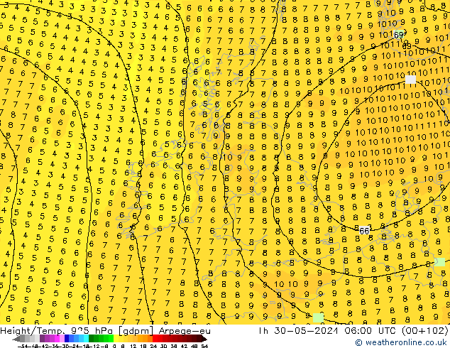 Height/Temp. 925 hPa Arpege-eu Th 30.05.2024 06 UTC