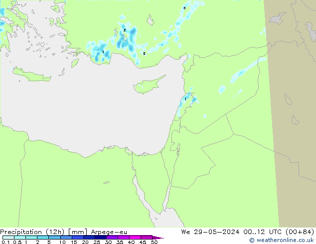 Précipitation (12h) Arpege-eu mer 29.05.2024 12 UTC