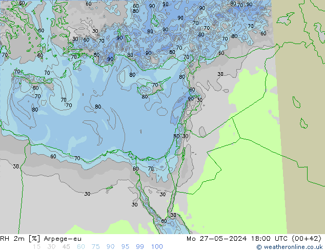 RH 2m Arpege-eu Mo 27.05.2024 18 UTC