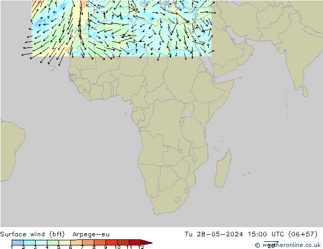 wiatr 10 m (bft) Arpege-eu wto. 28.05.2024 15 UTC