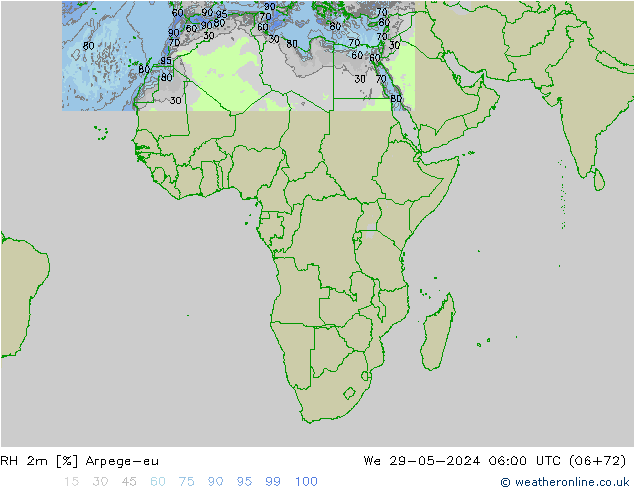 RH 2m Arpege-eu We 29.05.2024 06 UTC