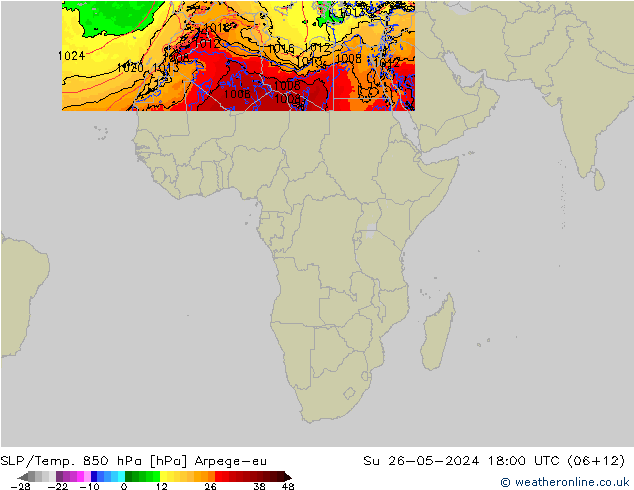 SLP/Temp. 850 hPa Arpege-eu Ne 26.05.2024 18 UTC