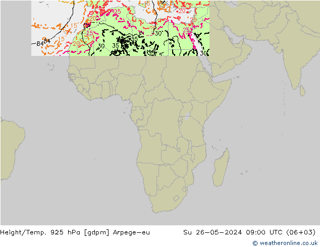 Yükseklik/Sıc. 925 hPa Arpege-eu Paz 26.05.2024 09 UTC