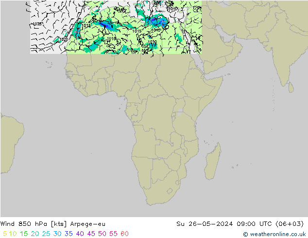 Wind 850 hPa Arpege-eu Ne 26.05.2024 09 UTC