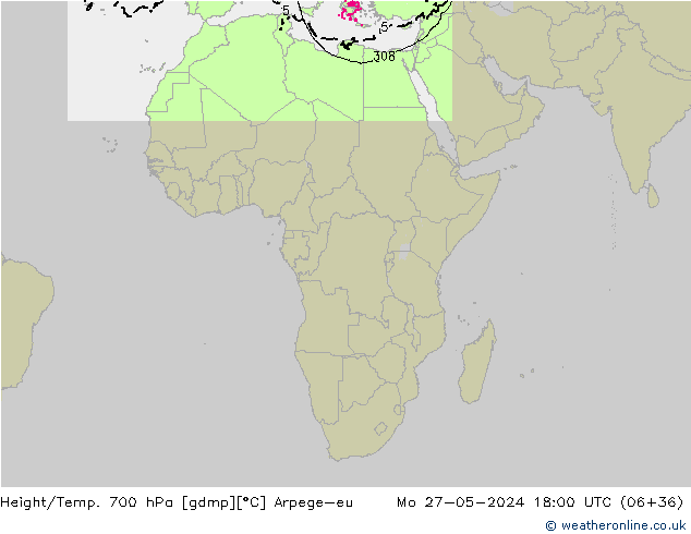 Yükseklik/Sıc. 700 hPa Arpege-eu Pzt 27.05.2024 18 UTC