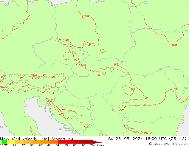 Max. wind velocity Arpege-eu  26.05.2024 18 UTC