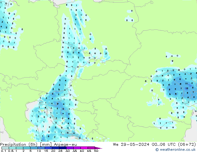 Precipitation (6h) Arpege-eu We 29.05.2024 06 UTC