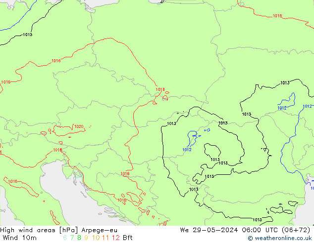 High wind areas Arpege-eu We 29.05.2024 06 UTC