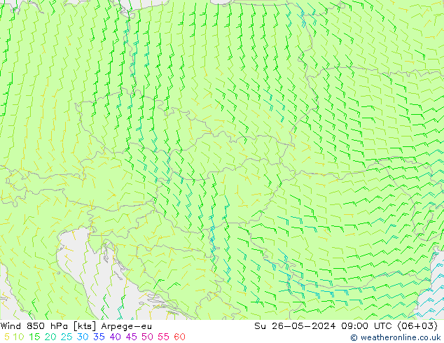 Vent 850 hPa Arpege-eu dim 26.05.2024 09 UTC