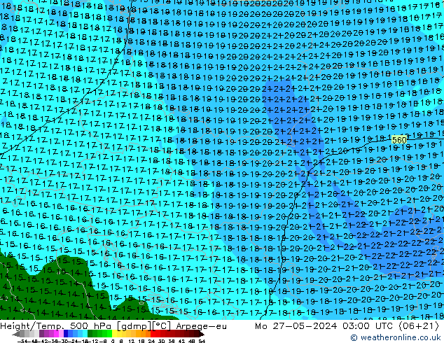 Géop./Temp. 500 hPa Arpege-eu lun 27.05.2024 03 UTC